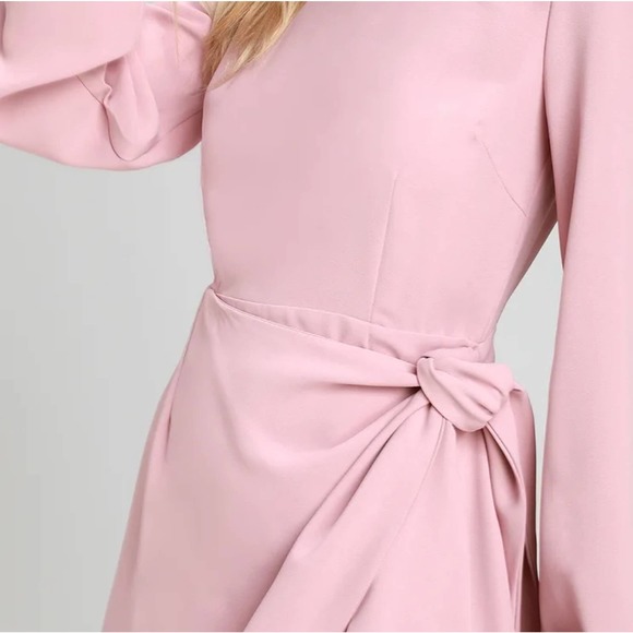 Lulu's Believe It or Knot Rose Pink Long Sleeve Tie-Front Skater Dress - Picture 3 of 8